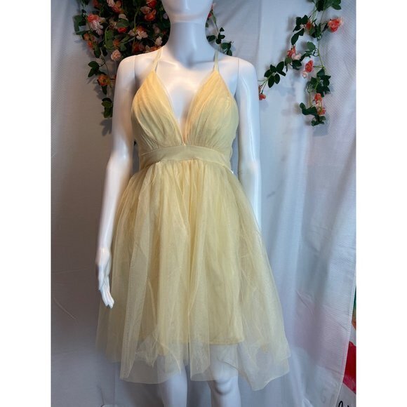 Haute Monde Emmeline Tulle Mini Dress - Yellow Size M RefFNB - Picture 3 of 11
